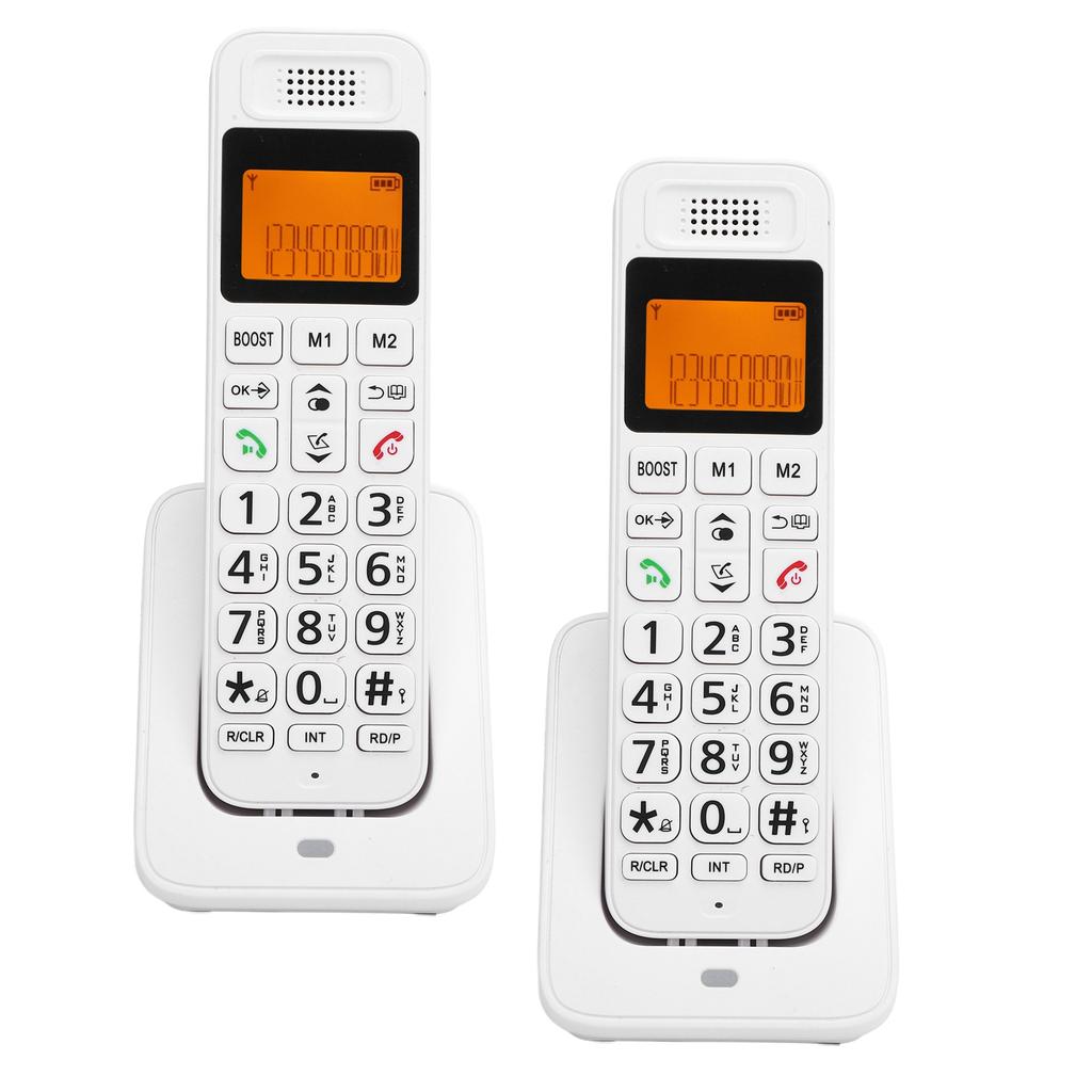 Telefon de casă cu ecran LCD cu iluminare galbenă de fundal DECT 6.0 Telefon de casă fără fir cu 2 telefoane full duplex