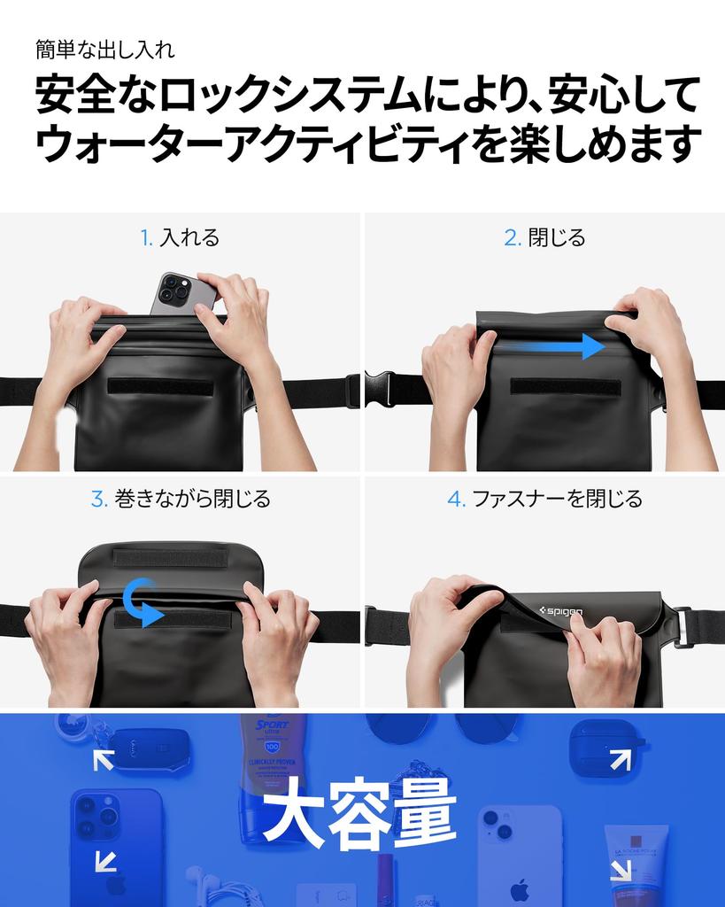 Spigen Fully Waterproof Waist Pouch of IPX8 Certified for Small Perfect for and Outdoor Activities Smartphone Triple Large Waterproof Bag A620