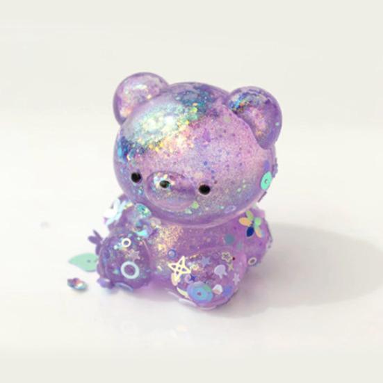 Mini Glitter Bear Squeeze Toy Stress Relief Clear Bear Stress Sugar Ball Sensory Toy Soft Slow Rising Decompression Fidget Toy