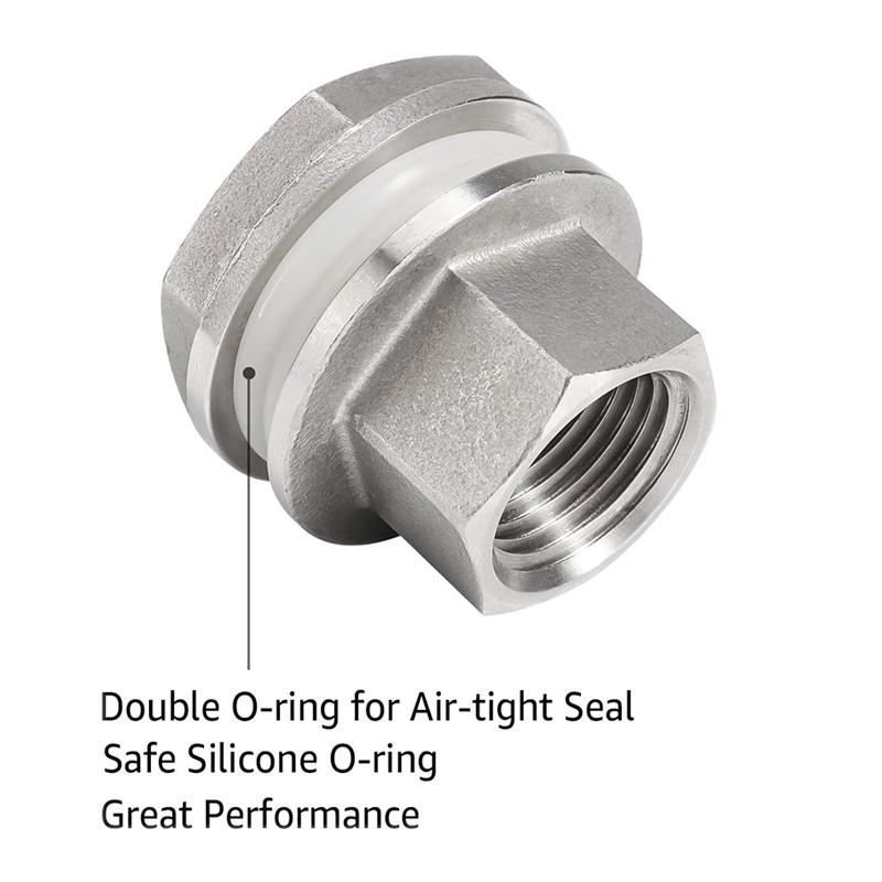 Weldless Bulkhead,1/2" NPT Compact Bulkhead Fitting for Mash Tun Brew Kettle,With Strong Food Grade Gaskets