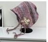New gentle wind lace-up flower knitted hat women's big head circumference shows face small spring and summer sun protection breathable wool hat