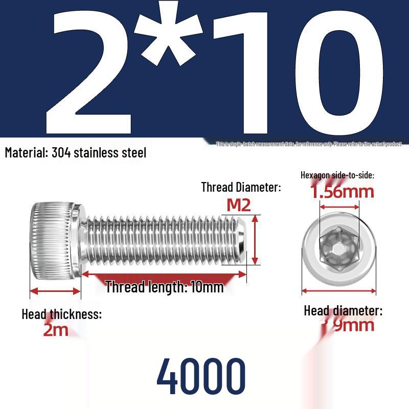 304 Stainless Steel Hex Socket Head Cap Screws, M2-M10, Extended Length