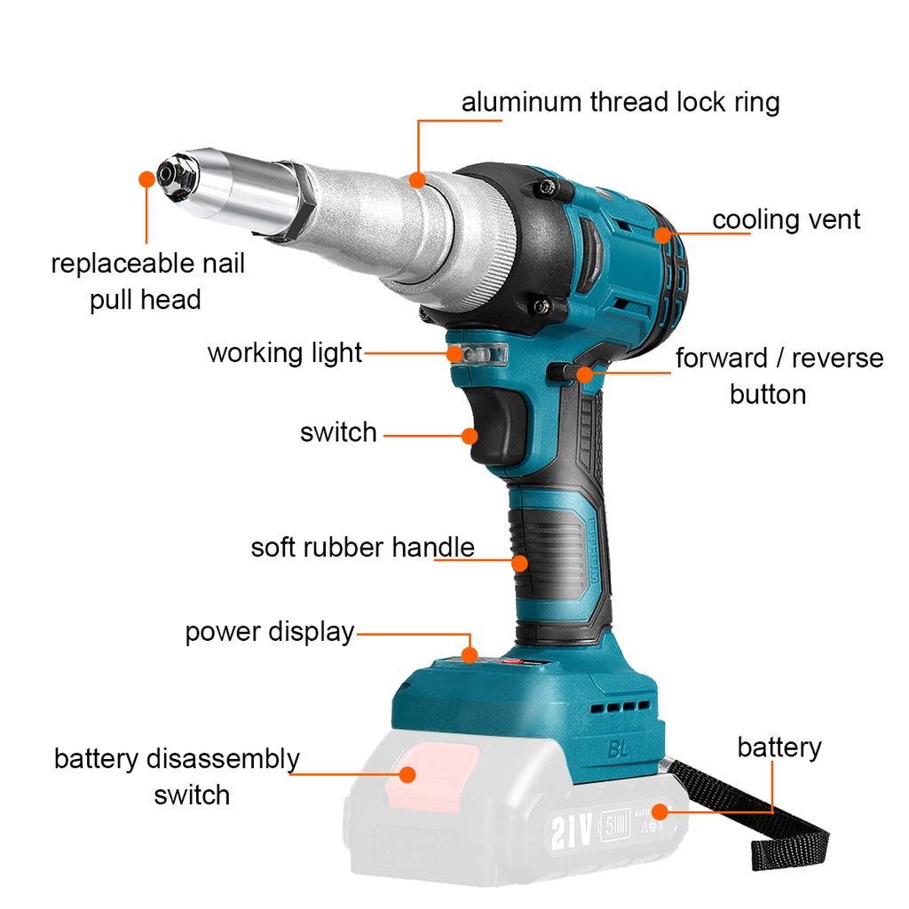 21V Brushless Electric Riveter Guns 7500mAh 2.4-4.8mm Cordless Rivet Nut Guns W/ 7500mAh Li-ion Battery Rivet Tool