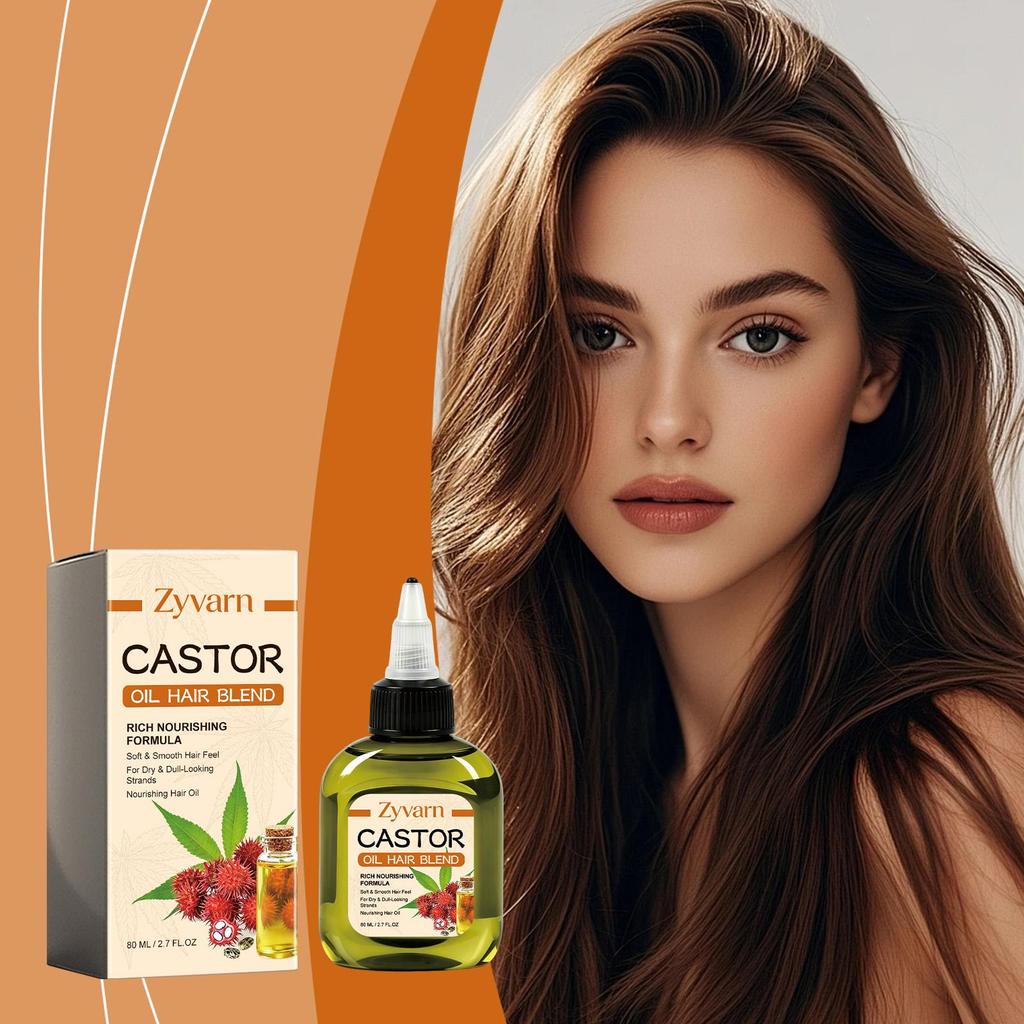 Castor Oil Hair Care Oil: Lightweight absorption, non-greasy, smooths frizzy hair, naturally soft and shiny, suitable for both wet and dry hair care.
