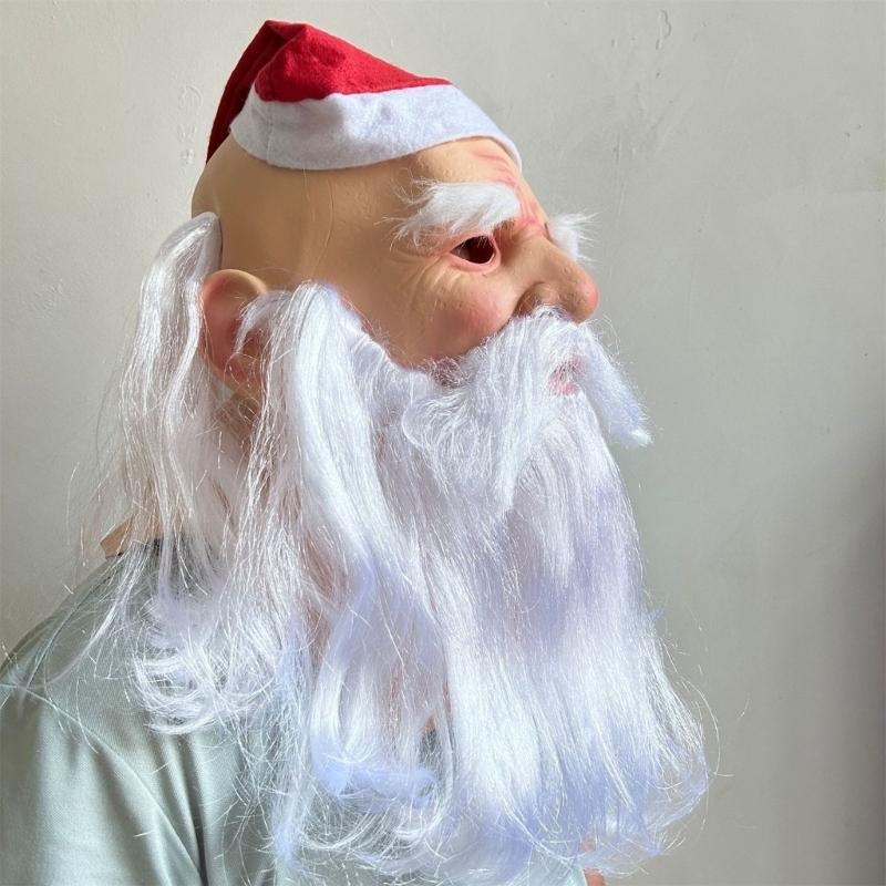 Santa Mask Costume Christmas Santa Costume Accessories for Christmas Party, Santa Mask Costume with Santa Hat and Beard