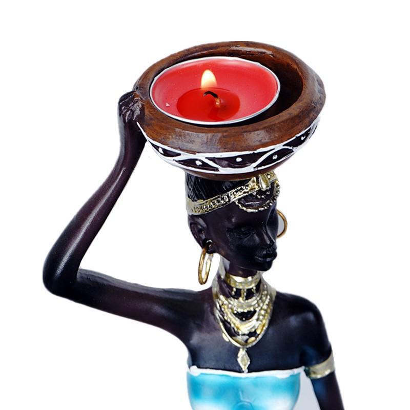 Candle Holders African Women 8.5" Decor for Table Desk Decorative Dining Room Candleholder Sculptures Resin Candlestick Vintage