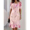 Summer Women’s Fashion Elegant Dress Flower 3D Printed Dress Loose Breathable Soft Plus-size Casual Vacation Crew Neck Short-sleeve Dress