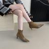 Korean Version 2025 Autumn and Winter New Single Boots Pointed Suede Kitten and Elastic Short Women's Boots Zipper Thin Boots