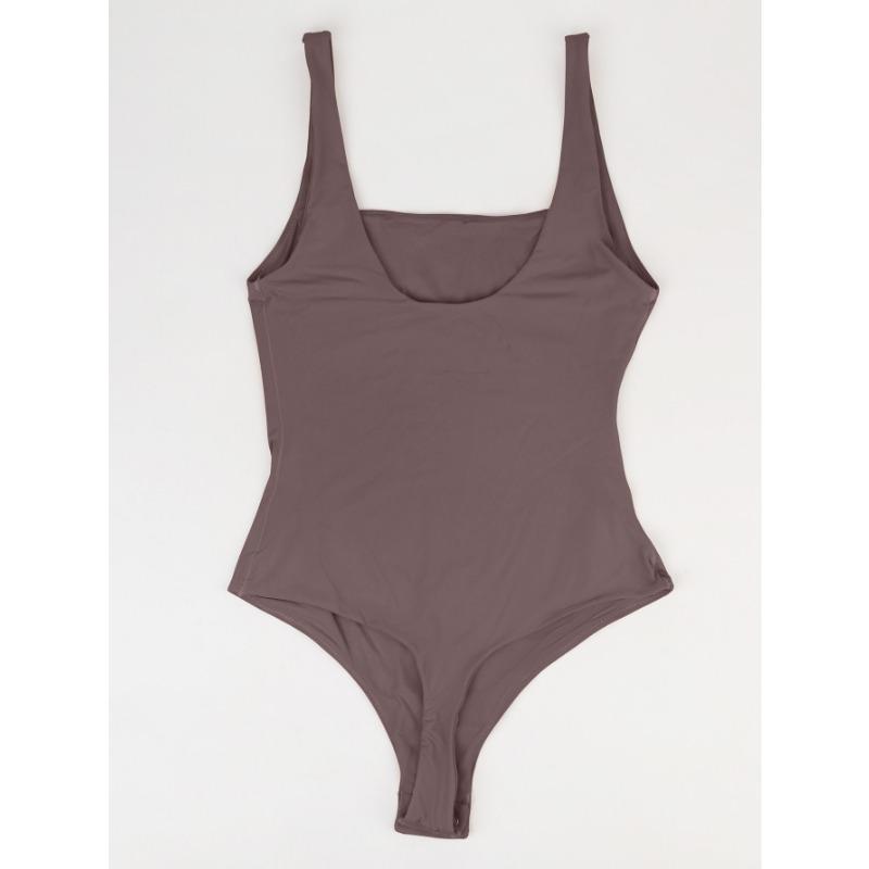 Women High Waist Double Layer Tummy Control U Back Solid Bodysuit
