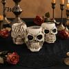 Retro Skull Figurine See Hear Speak No Evil Figurine, Spooky Halloween Resin Vintage Style Decor Skeleton Statue for Mantel, Table, Gothic Home