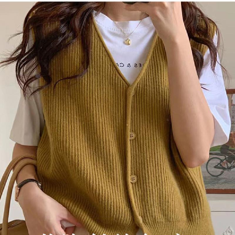 Spring Vest Women's Cardigan Knitted Vest Versatile Layering Korean Version Top