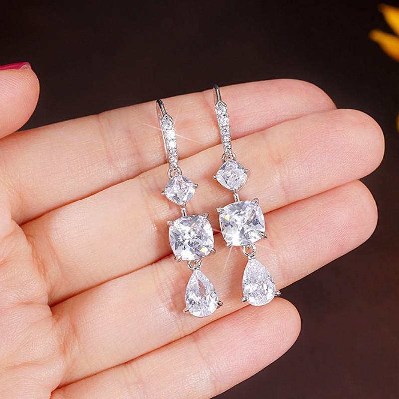Huitan Geometric Cubic Zirconia Dangle Earrings Temperament Women’s Hanging Earrings Long Wedding Party Statement  New