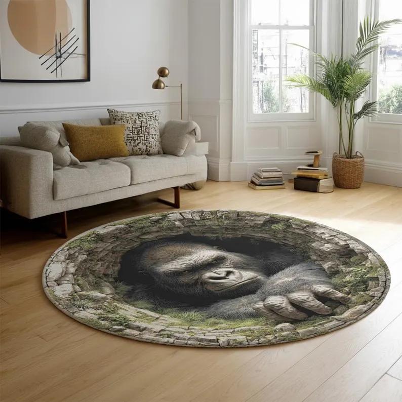 

3D Optical Illusion Round Rug Brick Vortex Design Area Rug Modern Entryway Rug Statement Floor Art Unique Circular Rugs 60cmx60cm