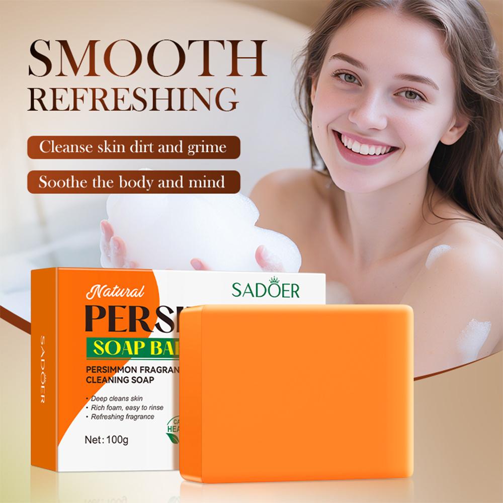 Kaki Reinigung Seifenstück mit Schaumnetz Körperpflege Gesichtswaschmittel Peeling Aufhellende Seife Frucht Handgemachte Duschseife