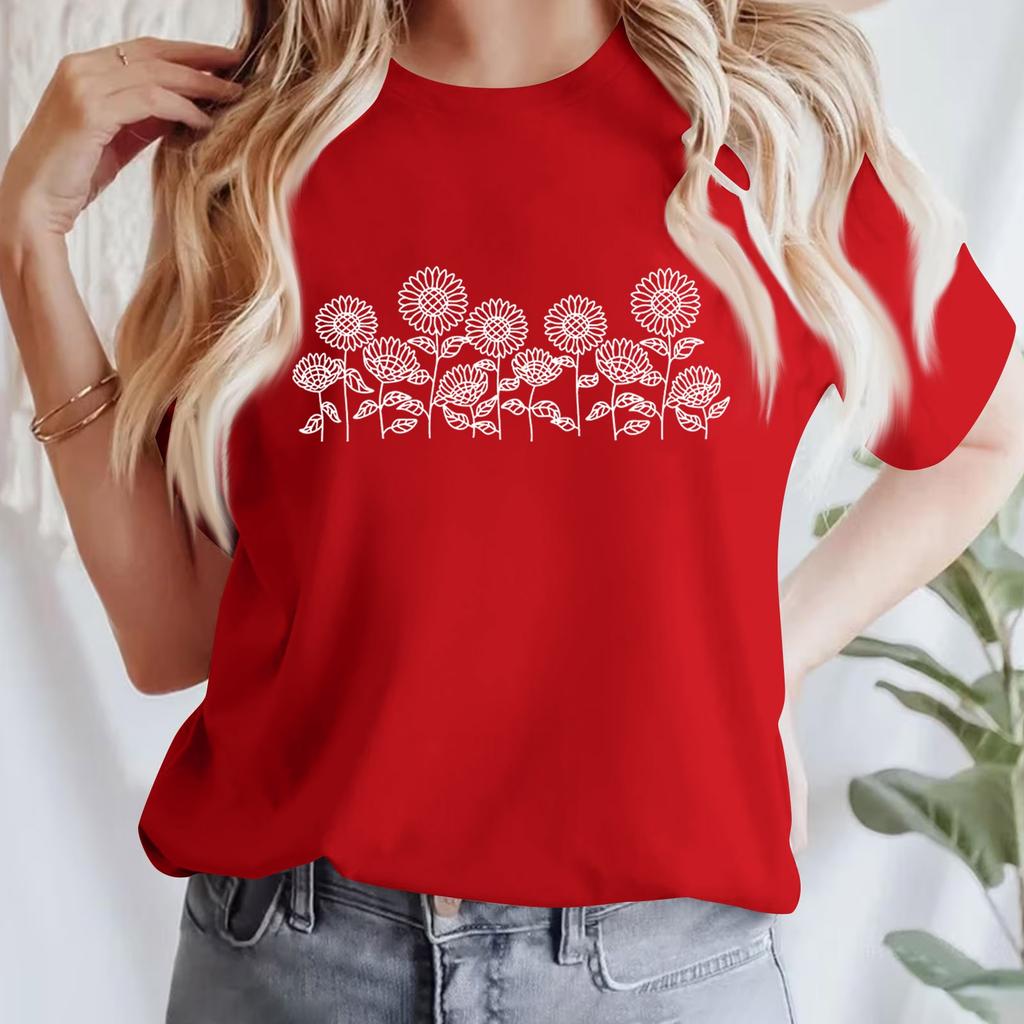 Lässiges bedrucktes T-Shirt für Damen, Rundhalsausschnitt, Pullover, kurzärmelig