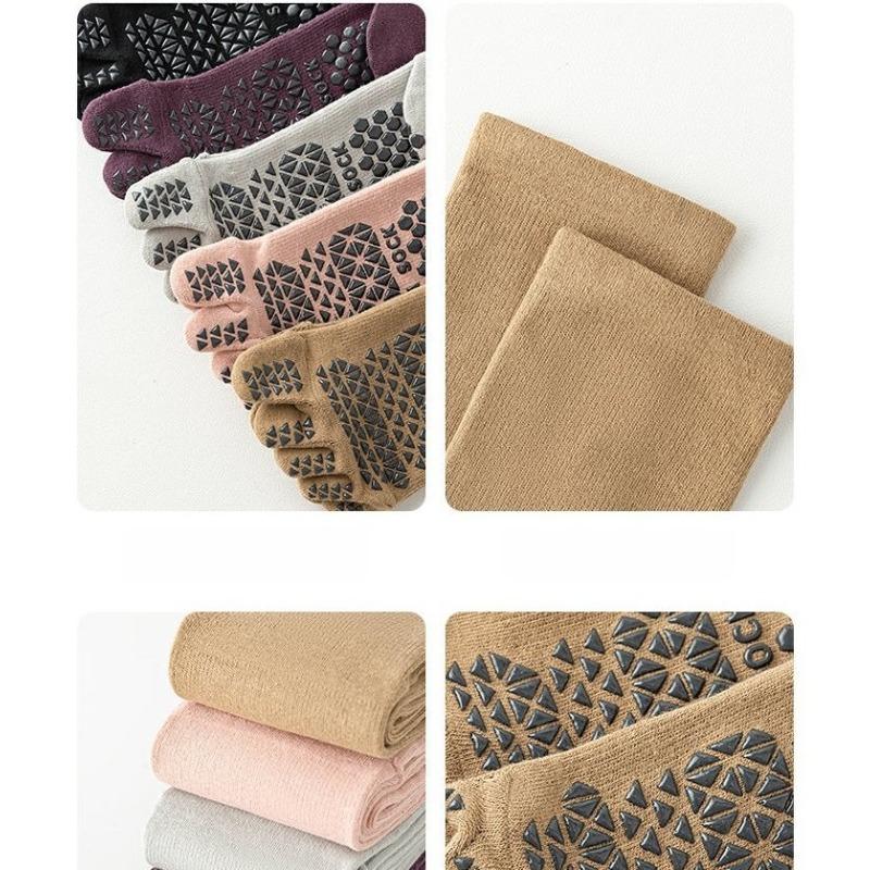 Womens Professional Non Slip Over Knee Yoga Socks Five Toes Full Length Socks For Indoor Fitness Pilates Toe Separated Floor Exercises