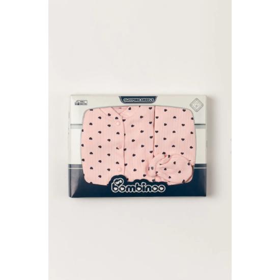 

5 Parca Hastane Çıkışı Zıbın Set Yeni Doğan Fitilli Pembe Kumaşa Laci Kalpli %100 Pamuk