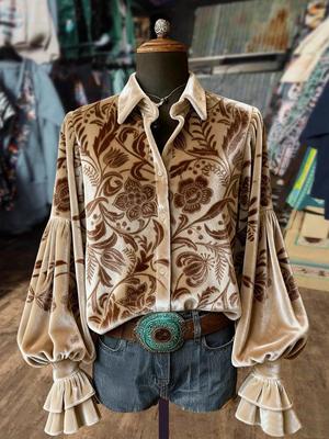 3D Printed Pattern Versatile Women's Long Sleeve Lapel Shirt with Pockets
