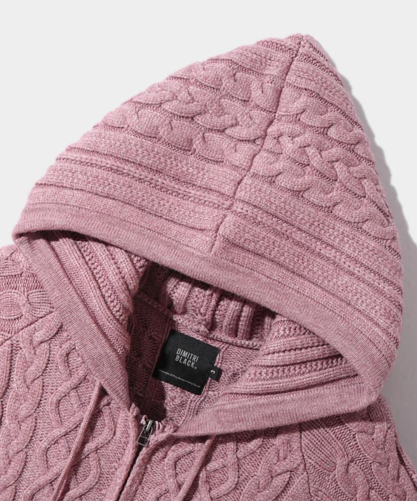 Dimiteulibeullaeg 2Way Heavyweight Cable Knit Zip-Up Hoodie_Dusty Pink