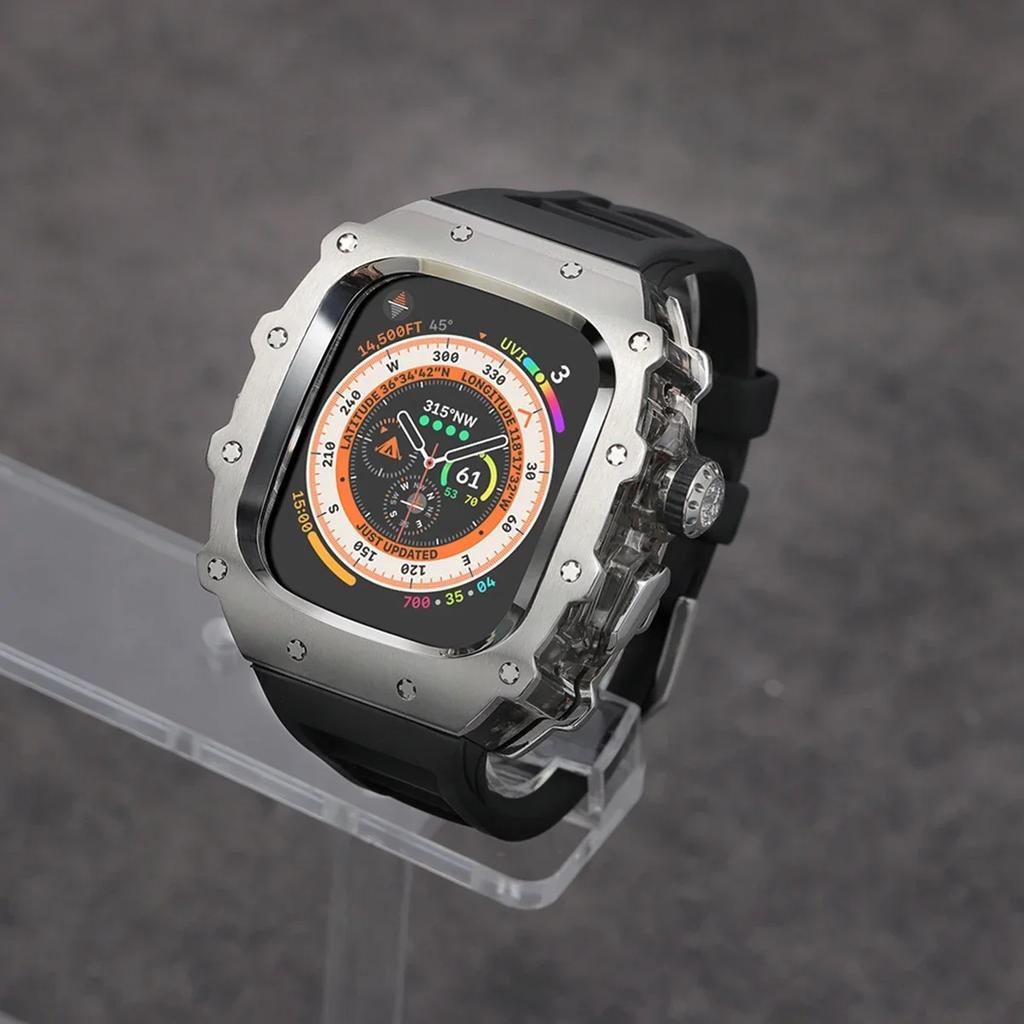 Klasická luxusná modifikačná súprava pre Apple Watch Ultra 2 49mm Puzdro z nehrdzavejúcej ocele Pre IWatch 9 8 7 6 45mm 44mm Krištáľové tlačidlo Športový remienok
