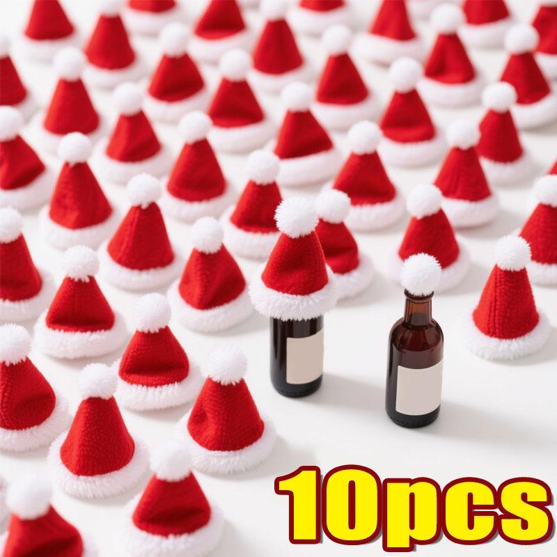 5/100pcs Mini Christmas Wine Bottle Hats Soft Velvet Santa Hats Non Woven Fabric Xmas Party Decor Table Wine Bottle Decoration