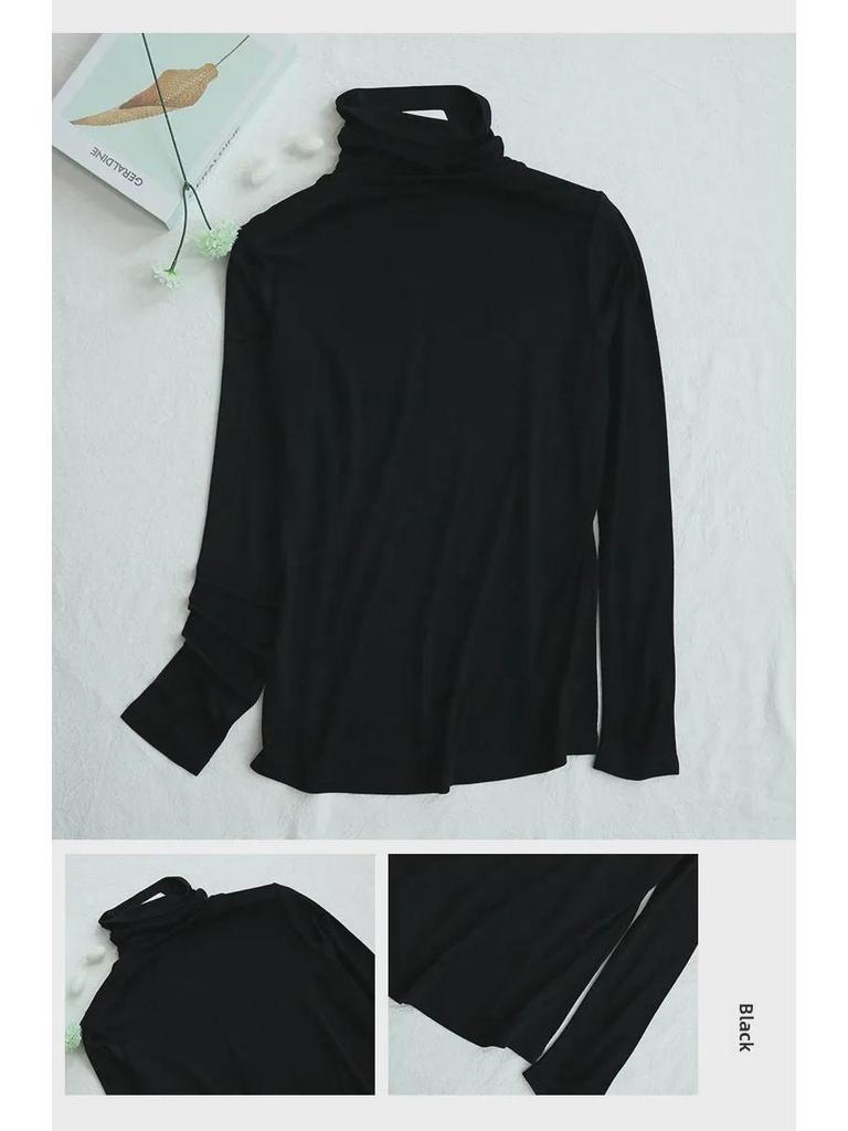 Tangge Women's Mulberry Silk Thermal High Collar Long-Sleeve Top
