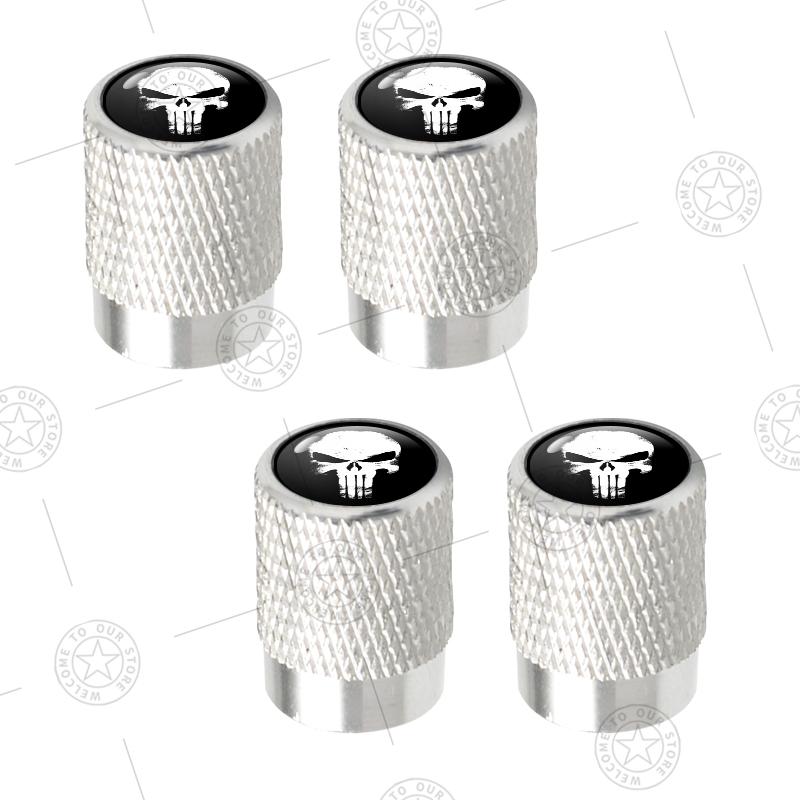 4pcs Skull Logo Car Wheel Tire Valve Caps Air Stem Aluminum Accessories For Jeep Wrangler Gladiator Renegade Ford F-150 Ranger LVCZN1