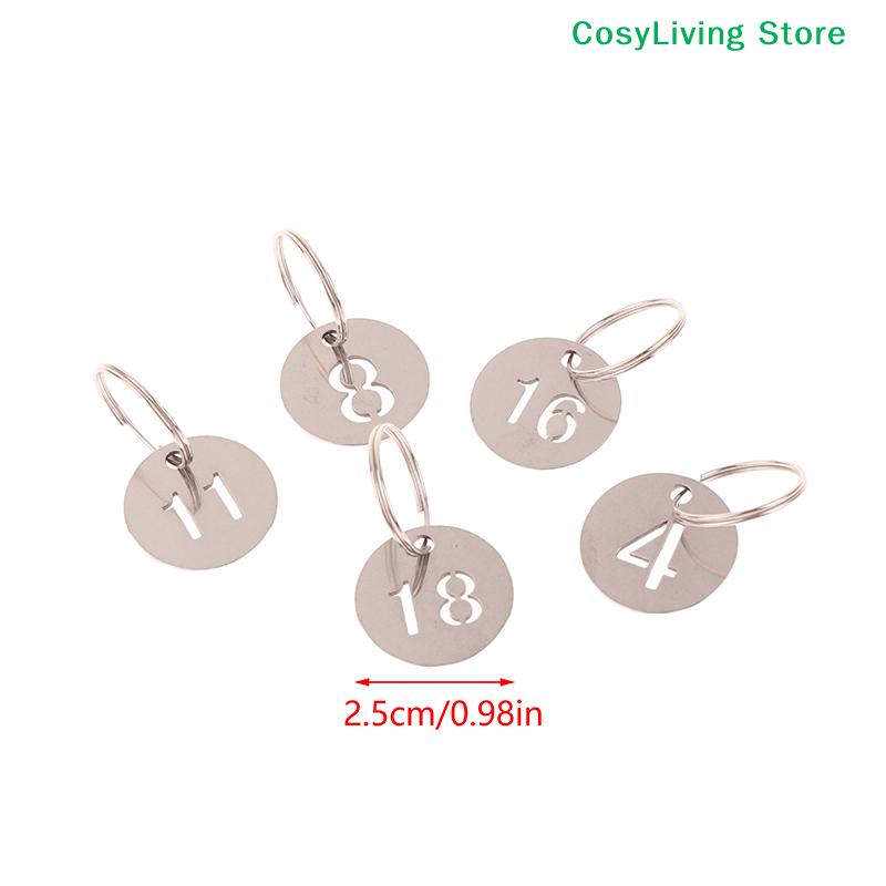 [CL]20 Pcs Stainless Steel Number Plate Key Label Tags Chain Labels Round Rings Suitcase Identifiers Hanging Keys Numbered[CL]