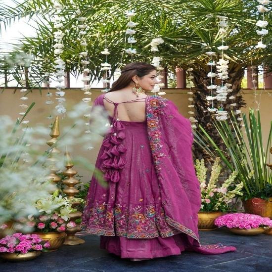 Women's Floral Embroidered Anarkali Set with Sheer Dupatta