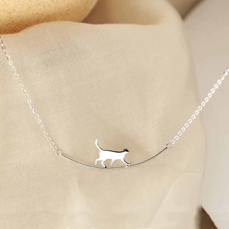 Damen Persönlichkeit Gehende Katze Anhänger Halskette Niedliches Tier Kätzchen Gebogen Einfach Schlüsselbein Kette Halsketten Party Schmuck