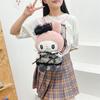 Cute Plush Cartoon Backpack For Girls Soft Material Zipper Closure Spacious Interior Black Pink