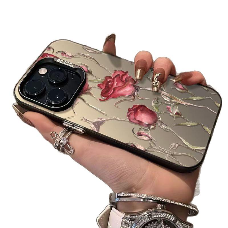 Silver Anti-Fall Rose Branch Phone Case for 17/17ProMax/17Pro/16/15