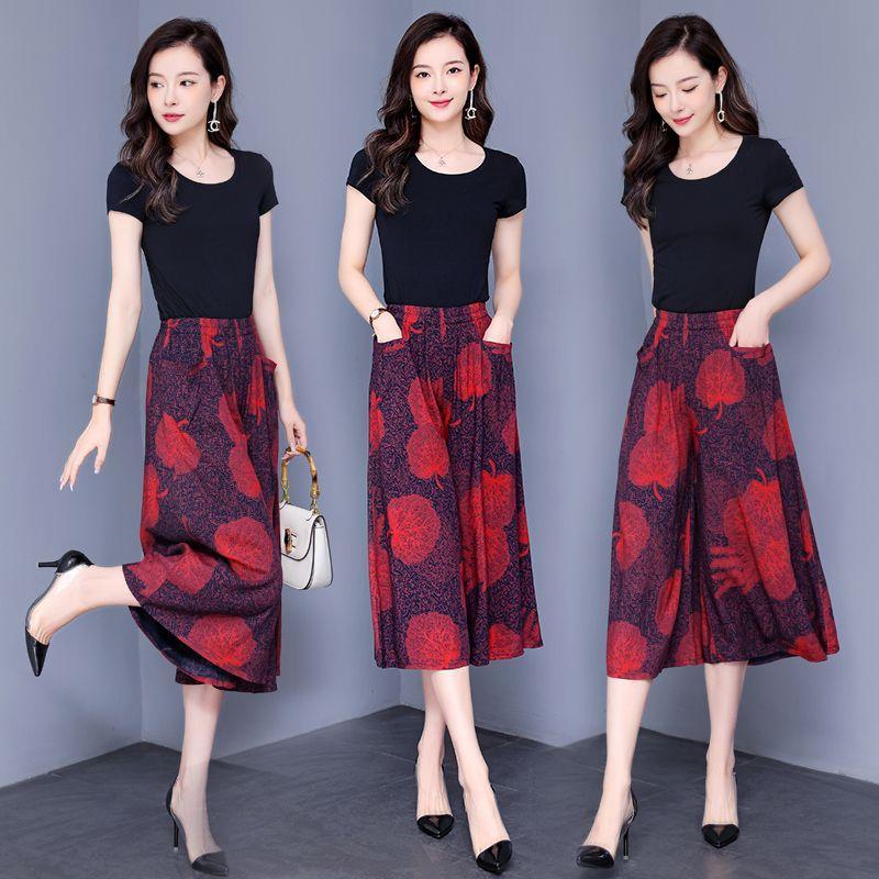 Pantaloni Gonna Floreali da Donna In Estate Pantaloni Sottili e a Gamba Larga Pantaloni Ampi e a Vita Alta Cotone e Seta Pantaloni Corti Pantaloni a Gamba Larga