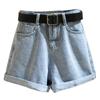 Women's Petite High-Waist Denim Shorts - Loose Fit, Versatile A-Line with Rolled Hem