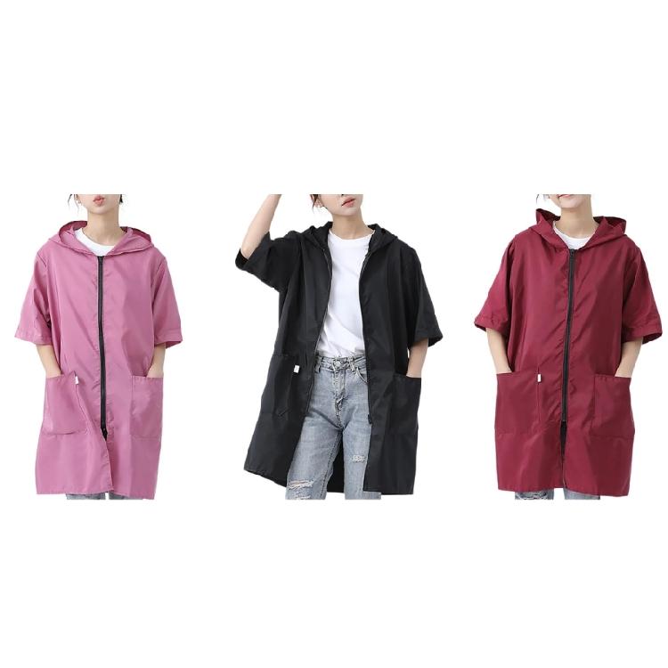 Cremalleras Manga Corta Impermeables Delantal Chaquetas Temporada Cocina Cocinar Delantal Bata Ropa de Trabajo con Bolsillos Grandes Mujeres Hombres