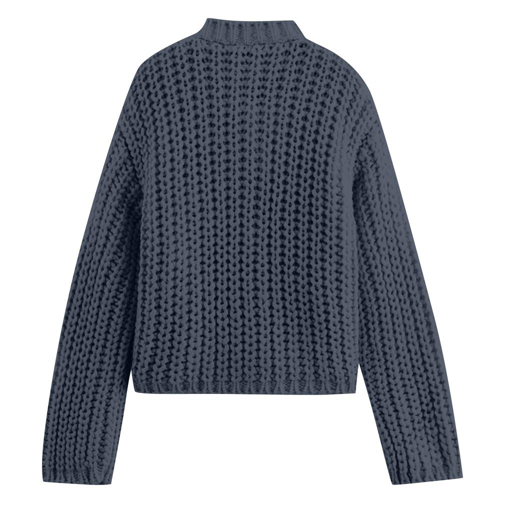 Women's Solid Color Coarse Needle Pocket Button Knit Cardigan Long Sleeved Sweater Jacket