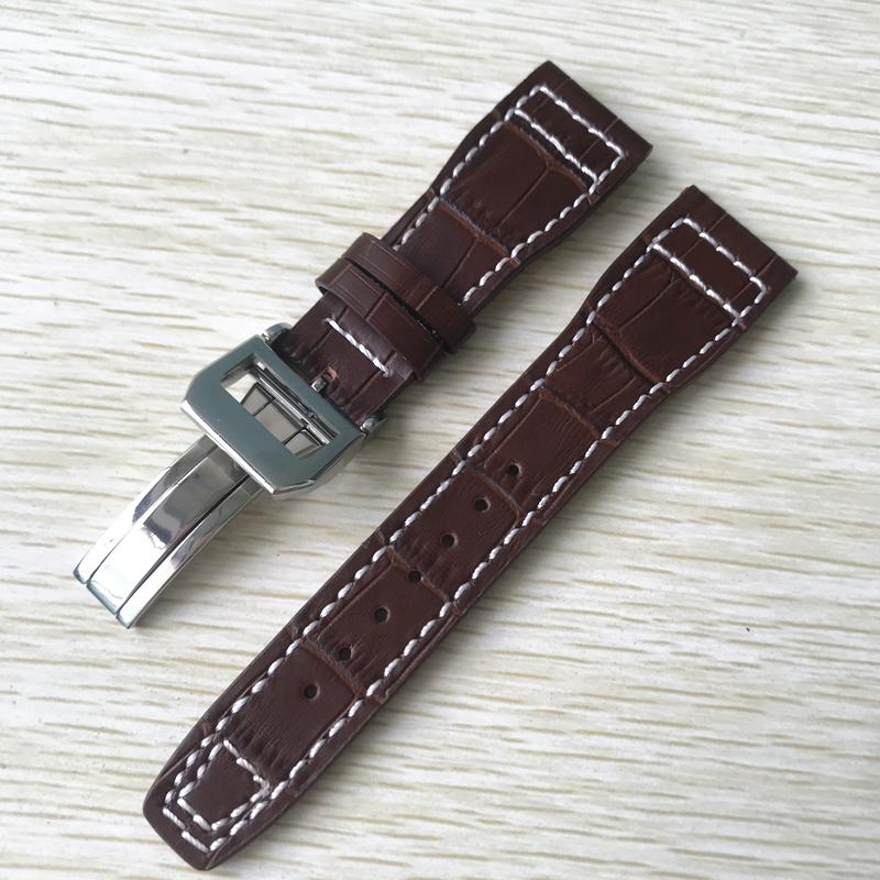 22 mm hnědočerná s bílými stehy Řemínek k hodinkám z pravé kůže Nahradit za náramek s řemínkem na hodinky IWC Big Pilot Deployant