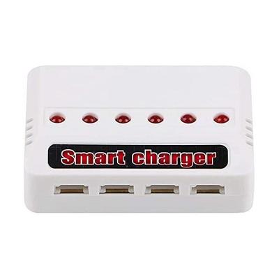 6-in-1 USB Charger for Lithium Batteries | Compatible with Hubsan H107D, Syma X5C, RC Helicopters | Overcharge Protection, White, Plastic