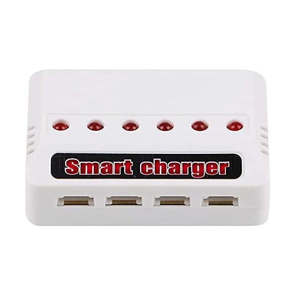 6-in-1 USB Charger for Lithium Batteries | Compatible with Hubsan H107D, Syma X5C, RC Helicopters | Overcharge Protection, White, Plastic