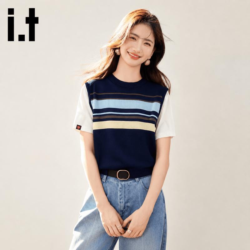 :CHOCOOLATEit Women s Striped Color-Block Short Sleeve T-Shirt F