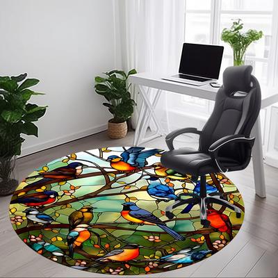1pc Birds Nature Office Round Area Rug, Under Office Chairs Bedroom Living Room Home Decor, Room Deco