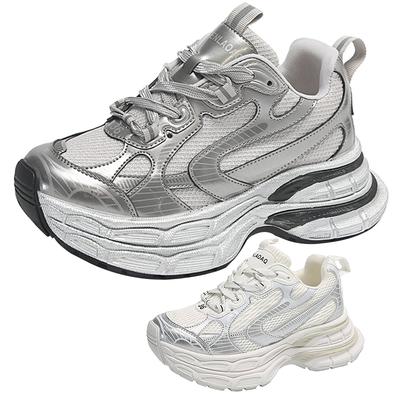 Women's Chunky Sneakers White Luxary Ladies Running Casual Sneakers Fashion Light Sports Fitness Mesh Shoes Mid Heel Pumps