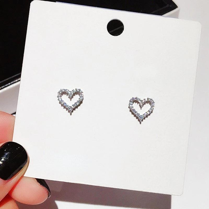Korean Earrings S925 Silver Color Heart Bling Zircon Stone Stud Earrings for Women Fashion Jewelry 2024 Trend