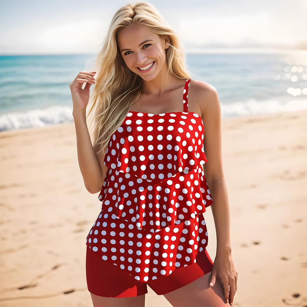 

Женские купальники танкини, купальник из 2 предметов, цветные морские звезды, отпускные купальные костюмы 6XL красный