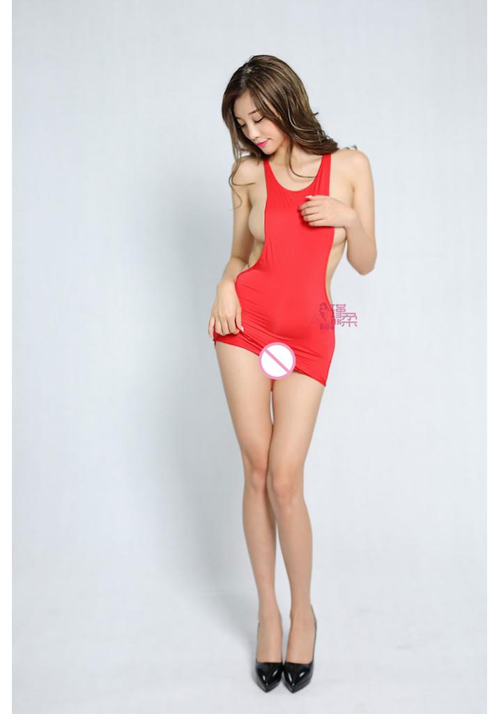 Sexy Women Milk Ice Silk Smooth High Cut Dress Backless See Through Mini Dress Transparent Night Club Fantasy Erotic Wear F18
