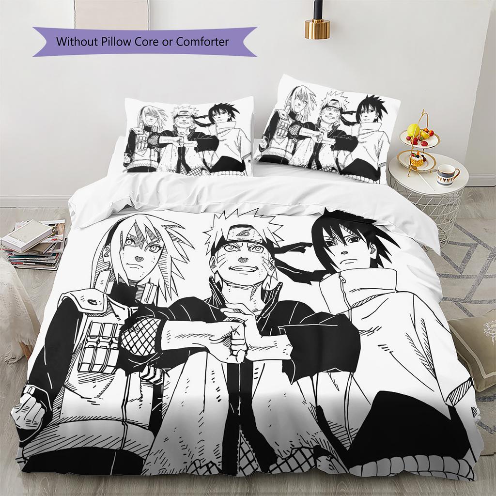 Sada povlečení s motivem Naruto Přikrývka Povlak na přikrývku Povlak na polštář Domácí Dárek k narozeninám(1 * povlak na peřinu + 2 * povlak na polštář, bez jádra)