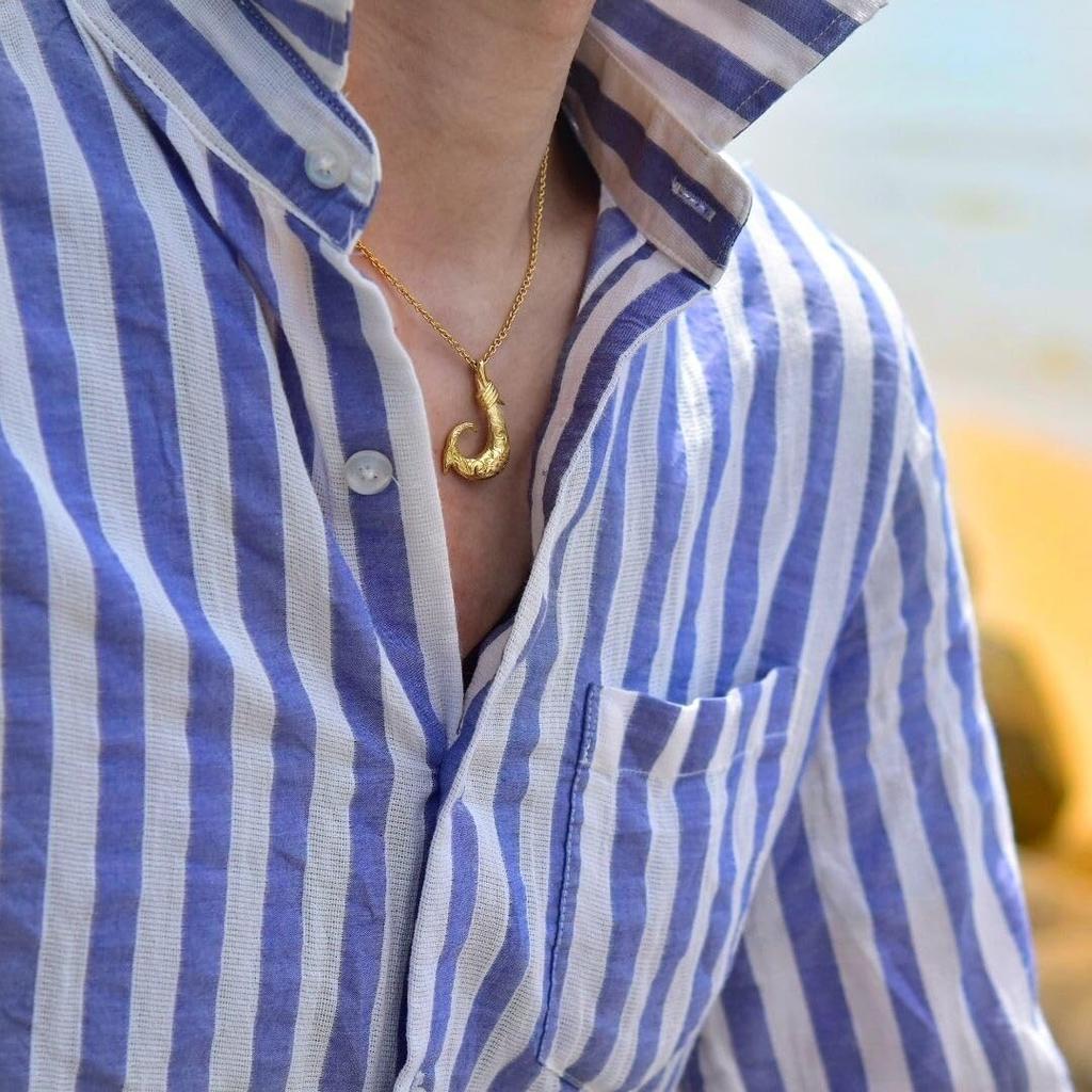 [Lucliss] 316L Hawaiian Jewelry Hawaiian Necklace Fish Hook Surgical Stainless Steel 316L Hypoallergenic Silver