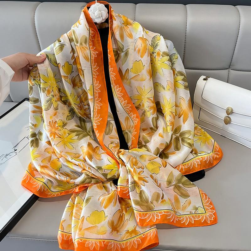180X90Cm Luxury  Fashion Summer Women Soft Silk Scarves Female Shawl Foulard Ladies Muffler Beach Wrap Bandanna Pareo Beach