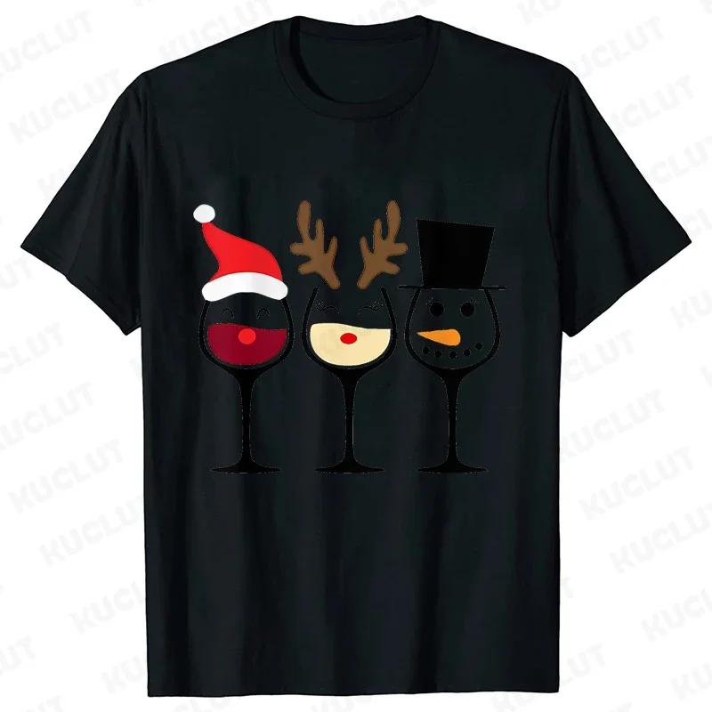 Christmas Wine Women's T-shirt Fun Cartoon T-shirt Kawaii Fashion T-shirt Korean Women's Top Christmas Wine T-shirt