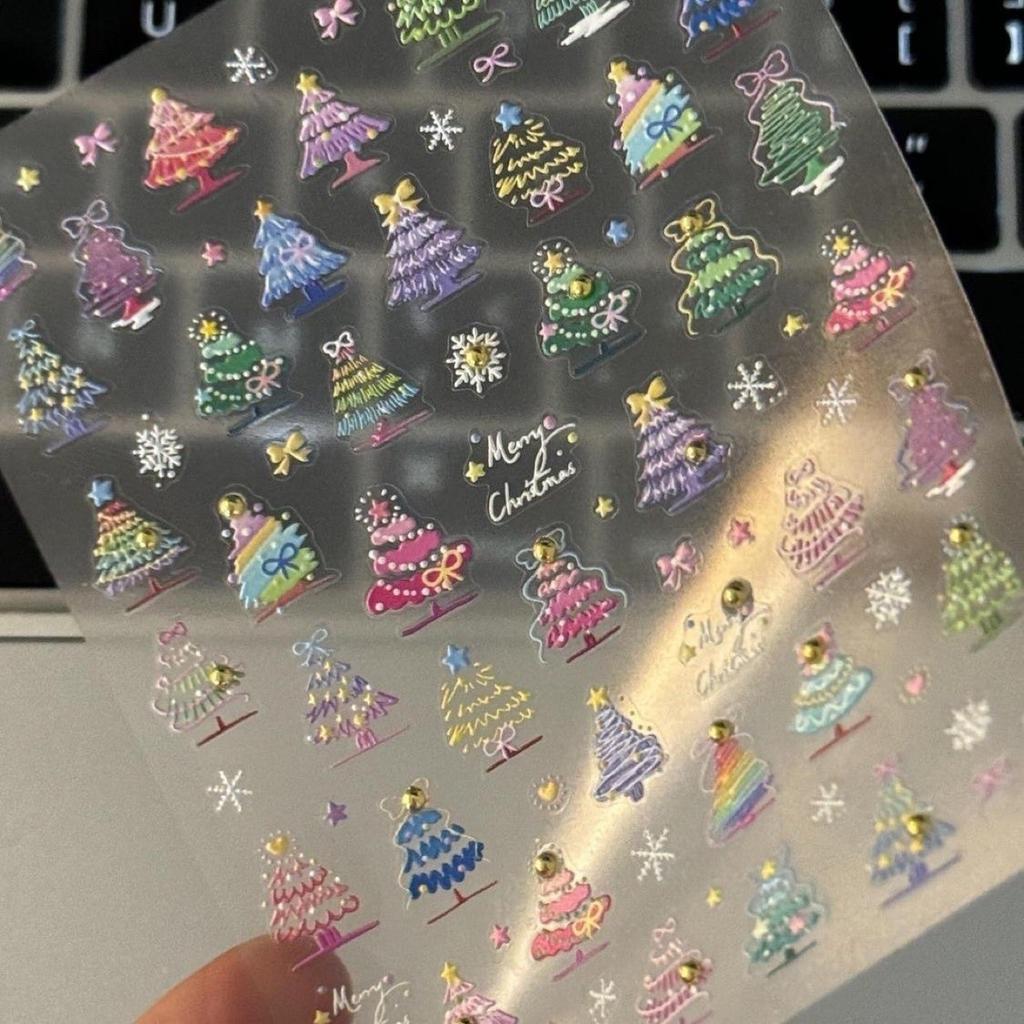 Christmas Tree Relief Manicure Sticker Ins Beautiful Christmas Tree Sticker Mobile Phone Tablet Decoration Camera Sticker DIY